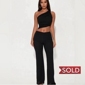 One Shoulder Top And Straight Leg Pant Set